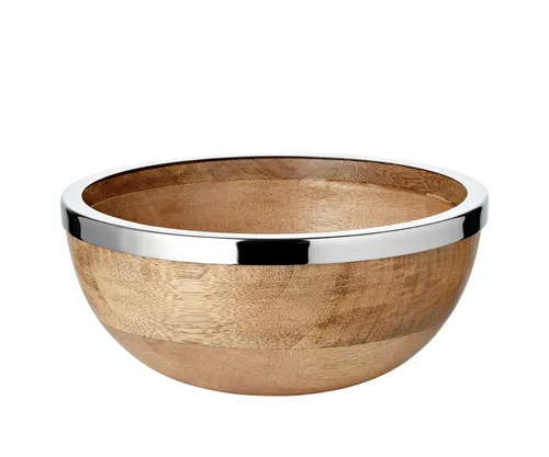 EDZARD Servierschale Grace, Mangoholz, Mangoholz mit Edelstahlrand, H 15 cm, Ø 20 cm