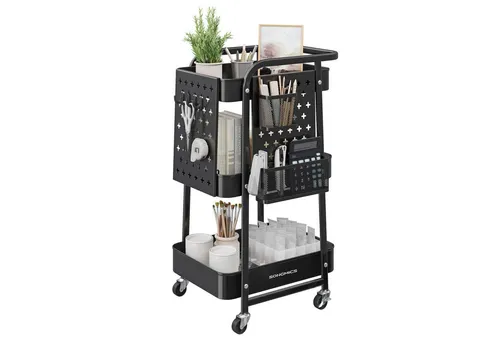 SONGMICS Rollwagen mit 3 Metallgitterablagen in schwarz von SONGMICS