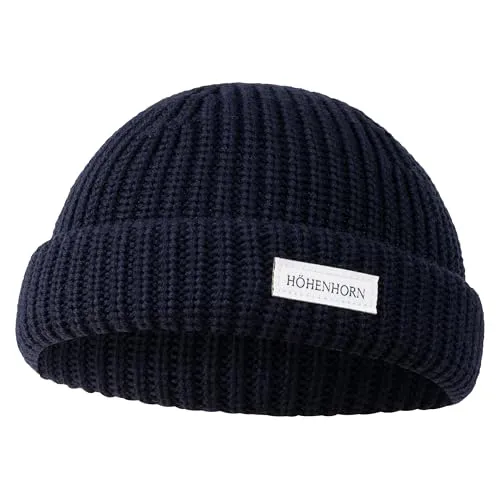 Höhenhorn Fisherman Mütze Unisex Dunkelblau - Strickmützen für Herren aus 100% Merinowolle, atmungsaktiv und temperaturregulierend für hohen Tragekomfort das ganze Jahr über.