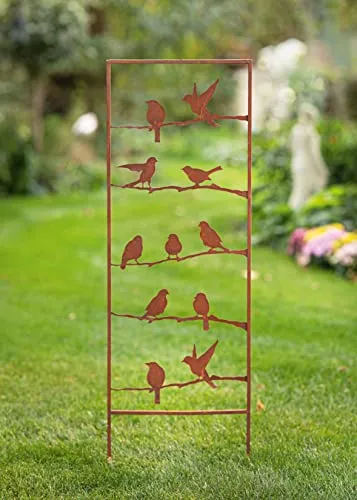Dekoleidenschaft Gartenstecker Vögel aus Metall in Rost-Optik, 115 cm hoch, Dekoleiter für Draußen, Garten-Deko, Metallstecker