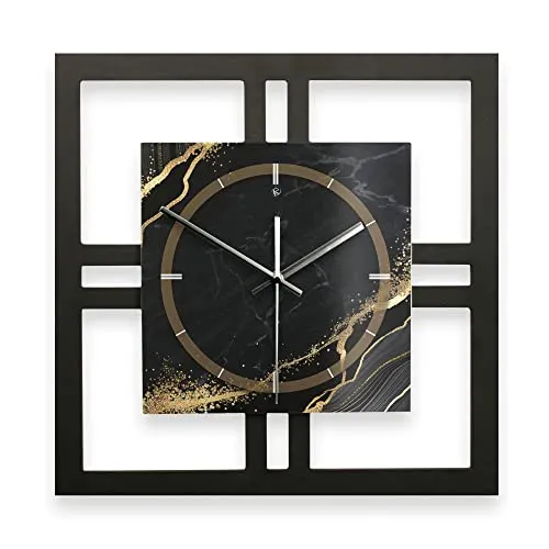 Kreative Feder Designer-WANDUHR Black & Gold Waves in modernem Metallic-Look ohne Tickgeräusche (Black & Gold Waves, leises Quarzuhrwerk)