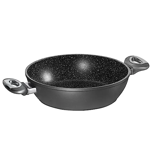 STONELINE Servierpfanne 24 cm - Fettfreies Braten mit Antihaftbeschichtung - Pfannen für fettfreies Braten mit echter Steinpartikeln-Beschichtung. Ideal für alle Herdarten und Backofen bis 150 °C. Robuste und kratzfeste Oberfläche für einfache Reinigung.