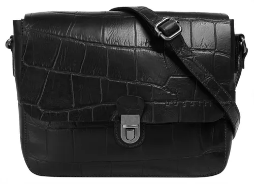 bugatti Nevio Schultertasche aus echtem Leder in Kroko-Optik - Herren-Schultertaschen, handgefertigt aus hochwertigem Rindleder im Kroko-Style, bietet viel Platz und kommt mit einem stilvollen Stoffbeutel.