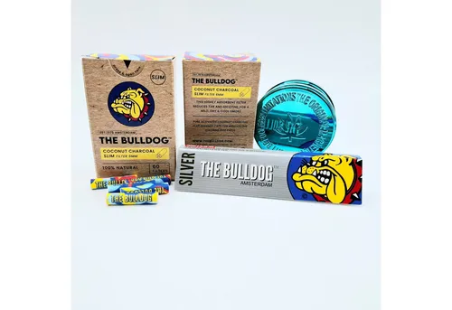 meytrade Aktivkohlefilter Set 60x slim Filter bunt 6mm - Die Bulldog Amsterdam - Praktisches Set mit 60 bunten Aktivkohlefiltern, Tips, Blättchen und Grinder für ein optimales Raucherlebnis. Ideal für den täglichen Gebrauch.