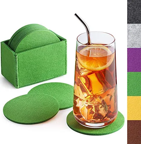 Sidorenko Filz Untersetzer rund für Gläser - 10er Set Ink. Box - Design Glasuntersetzer in grün für Getränke, Tassen, Bar, Glas - Premium Tischuntersetzer Filzuntersetzer
