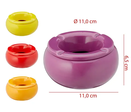 CEPEWA Aschenbecher Sturmaschenbecher 4er Set Ø11cm Keramik gelb orange rot lila rund