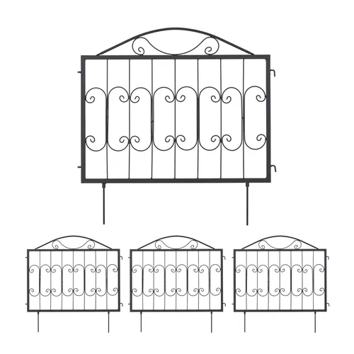 Beetzaun Beeteinfassung Zierzaun 4 Teile Metall - Kanteneinfassung aus robustem Eisen, ideal zur stilvollen Abgrenzung von Beeten und Gärten, sorgt für einen eleganten Look und schützt Ihre Pflanzen.