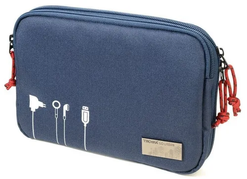 Troika Business Tech Pouch 2 - Kabeltasche für Elektronikzubehör - Kabeltasche aus strapazierfähigem Polyester in Blau, mit 6 Netzfächern und praktischem Tragegriff für optimalen Komfort und Ordnung.