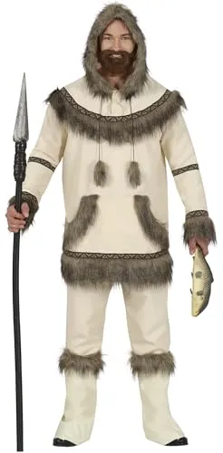 FIESTAS GUIRCA Deluxe Eskimo Kostüm Herren - Kostüm-Outfits für Erwachsene, authentisches Eskimo Kostüm in Pelz- und Wildlederoptik, perfekt für Karneval, Halloween und Themenpartys.