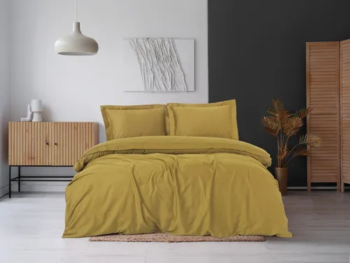 L'Essentiel Linge de Maison Satin-Bettbezug-Set - Senf, 135 x 135 cm - Luxuriöses Satin-Bettbezug-Set aus 100% Baumwollsatin. Die elegante senffarbene Farbe bringt Stil in Ihr Schlafzimmer. Pflegeleicht und maschinenwaschbar, ideal für gemütliche Nächte.