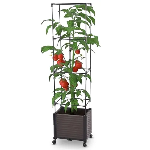 Gartenwelt Riegelsberger Blumenkasten mit Rankhilfe quadratisch 43x30xH165 cm 4 Ebenen Pflanzkasten auf Rädern für Garten Terrasse