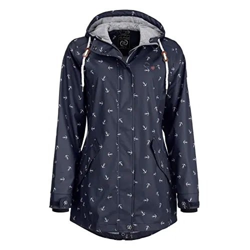 Dry Fashion Damen Regenmantel Cuxhaven - Winddicht & Wasserdicht mit Anker-Print - Funktionsjacken in Navy, idealer Schutz vor Wind und Regen mit maritimem Anker-Design und verlängertem Rückenteil für zusätzlichen Komfort.