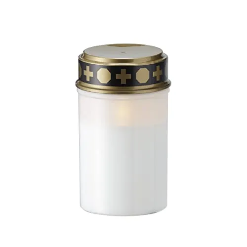 MARELIDA LED Grablicht Grabkerze Trauerlicht bis zu 800 Stunden Leuchtdauer gelb flackernde Flamme Freidhofskerze Grablaterne H: 12,5cm Gedenklicht für Außen (weiß)