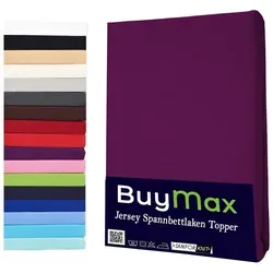 Buymax Spannbettlaken Topper, Spannbetttuch für Topper bis 12 cm Höhe, 100% Baumwolle Jersey, Jersey, Gummizug: Rundumgummi, Pflegeleicht und Atmungsaktiv, in Verschiedenen Farben und Größen lila 160 cm x 200 cm