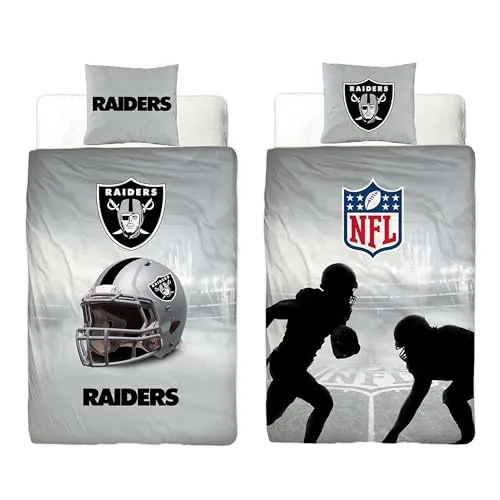 NFL Bettwäsche Las Vegas Raiders 135 x 200 cm - Baumwolle für Football-Fans - Bettwäsche-Set in Renforcé-Qualität, hautfreundlich und atmungsaktiv, perfekt für einen erholsamen Schlaf – ideal für echte NFL-Fans!