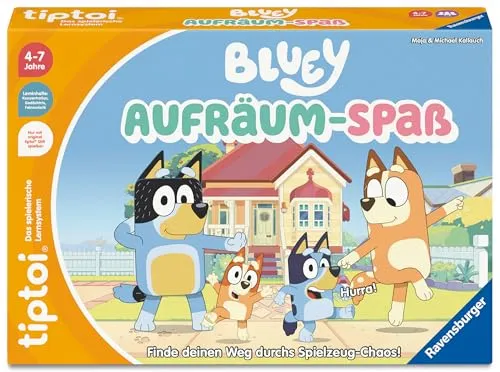 Ravensburger tiptoi Bluey Aufräum-Spaß - Lesespiel ab 4 Jahren - Interaktives Lesespiel für Kinder ab 4 Jahren. Spielerisch Aufräumen lernen mit Bluey, fördert Kreativität und Spaß beim Lernen.