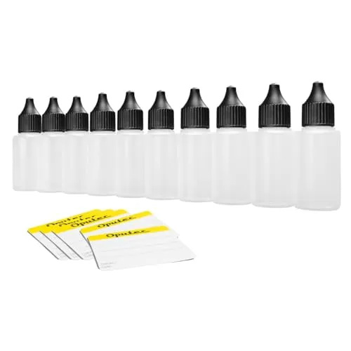 Oputec 10 x 30 ml Liquid-Flaschen mit Tröpfler | Lebensmittelecht | Weiche PE Kunststoff-Flaschen selber befüllen | Dropper Bottles, Plastik-Flaschen, Tropfflaschen | + 10 Beschriftungs-Etiketten