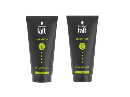 Schwarzkopf TAFT Marathon Styling Gel (2x 150ml), bis zu 72 Stunden langanhaltender Halt für energiegeladene Frisuren, sanft zu Haar und Kopfhaut, veganes, Haarstyling-Gel