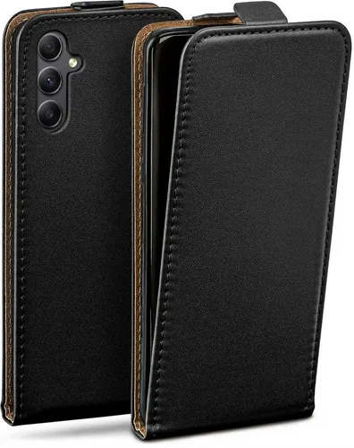moex Handyhülle für Samsung Galaxy A34 5G Hülle Klappbar Flip Case Schwarz 6,6 Zoll, 360 Grad Schutz Handytasche Leder Optik PU Lederhülle Cover Klapphülle