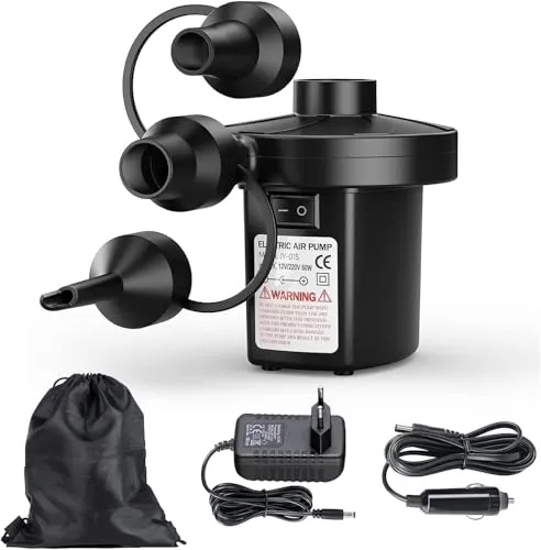Elektrische Luftpumpe Inflator Deflator, Elektrischer Inflator mit 3 Luftdüsen, für Camping im Freien, Aufblasbare Matten, Aufblasen und Entleeren von Schwimmbädern