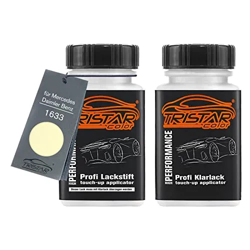 TRISTARcolor Autolack Lackstift Set für Mercedes/Daimler Benz 1633 Pastellgelb Basislack Klarlack je 50ml