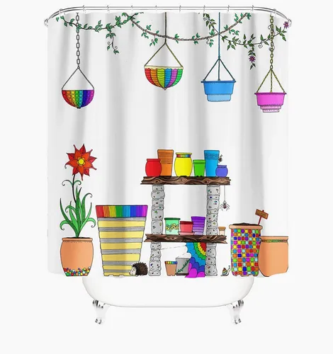 M&W DAS DESIGN Duschvorhang 180x200 Shower curtains Anti schimmel Waschbar Garten bunt
