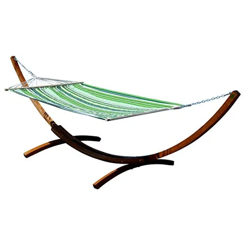 ALEOS. 400cm XXL Hängemattengestell Gestell aus Holz Lärche Dunkelbraun mit Stab Hängematte Sosua 120x200 cm