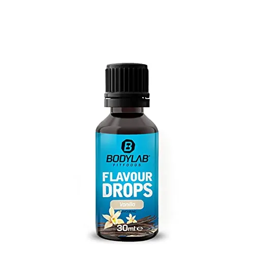 Bodylab24 Flavour Drops 30ml Vanille, Kalorienfreie, Zuckerfreie & Fettfreie Aroma-Tropfen, Flavdrops zum Süßen von Lebensmitteln, Kaffee Sirup, Geschmackstropfen ohne Künstliche Farbstoffe