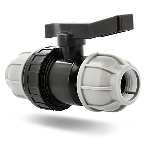 BRADAS® PE-Fitting Kugelhahn 2 Fach 32 mm x 32 mm Klemm Ventil PN 10 Bar | Kugelventil Absperrventil Absperrhahn Mit Beidseitiger Klemmringverschraubung Für PE-Rohr | Garten Bewässerung Klemmfitting