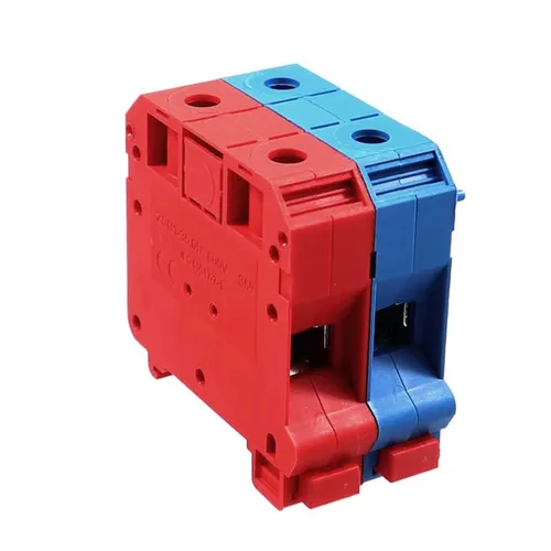 Produktbild 35mm² DC Hochstrom Klemmenblock für 35mm DIN-Hutschiene, 125A/800V, rot/blau