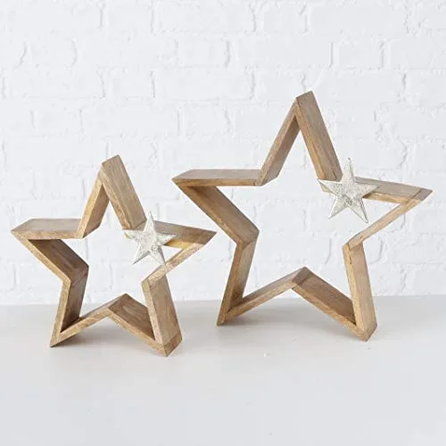 Stern Holz Dekoaufsteller Weihnachten Dekostern Mango Holz H 25-33 cm 2er Set