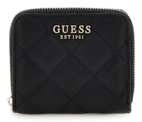 Guess SLG Small Zip Around Wallet - Schwarz - Elegante Geldbörse von GUESS mit gesteppter Optik, 3 Kartenfächern und 1 Münzfach. Ideal für jeden Tag, passt in jede Tasche und ist nachhaltig aus recyceltem Material gefertigt.
