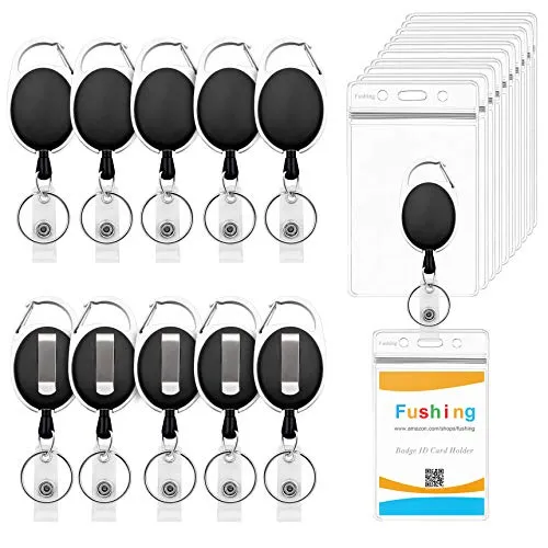 Fushing 10 Pcs Ausweishalter Ausziehbar, Kartenhalter SchlüSselanhäNger,Ausweisjojo Badge Reel Karabiner mit Clip(Vertikal)