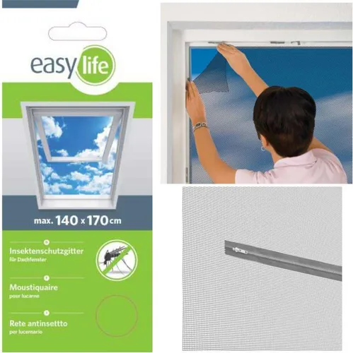 Dachfenster-Moskitonetz 140x170 cm – Schwarz – Polyester mit Klettband – Insektenschutz für Dachfenster