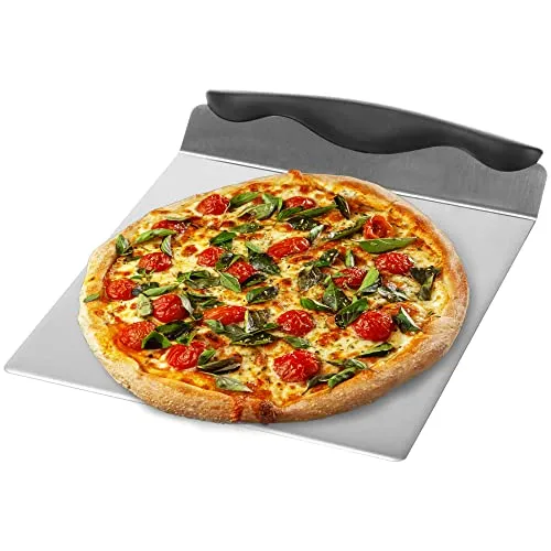 com-four® Pizzaschieber aus Edelstahl - Tortenhebe-Blech mit Kunststoffgriff - Kuchen- und Pizzaheber - Pizzaschaufel mit 20,5 x 20,5 cm (schwarz/silberfarben - eckig)