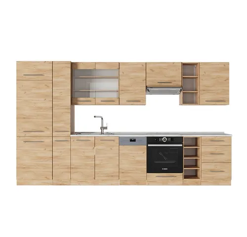 Vicco Küchenzeile Fame-Line, Goldkraft Eiche - Küchenzeile mit eleganter Goldkraft Eiche Optik, inklusive Marmor-Arbeitsplatte. Ideal für moderne Küchen und optimaler Stauraum.