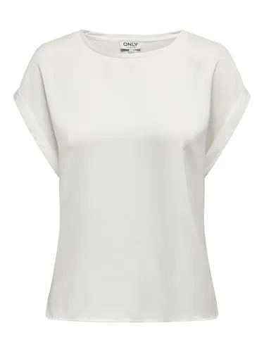 ONLY Kurzarmshirt ONLLIEKE S/S SATIN MIX TOP WVN NOOS - Modisches Kurzarmshirt in Snow White - Blusen: Pflegeleichtes Kurzarmshirt aus 100% Polyester, ideal für modische Outfits. Fällt groß aus, bitte eine Größe kleiner bestellen.