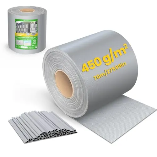 VOUNOT® PVC Sichtschutzstreifen für Doppelstabmatten - 70m x 19cm, Hellgrau - Gartensichtschutz: Robuster PVC Sichtschutzstreifen mit UV- und Witterungsschutz, ideal für optimale Privatsphäre und einfache Installation.