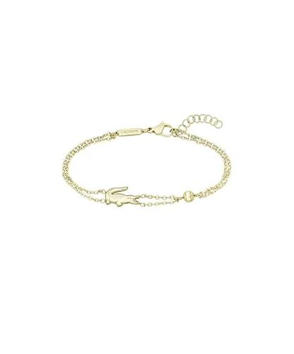 Lacoste Damen Gliederarmband CROCODILE aus Edelstahl mit Gelbgold-Beschichtung - Elegantes Damenarmband aus der CROCODILE-Kollektion von Lacoste – kombiniert zeitloses Design mit sportlichem Flair. Die zarte Doppelketten-Silhouette und die Tennisball-inspirierte Perle machen es zum perfekten Begleiter für jeden Anlass.