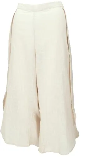 GURU SHOP Palazzohose, Boho Hosenrock, Offene Sommerhose - Leinenfarben, Damen, Baumwolle, Gr. M - Luftige Palazzohose mit elastischem Bund und seitlichen offenen Hosenbeinen für optimale Bewegungsfreiheit. Ideal für sommerliche Outfits.