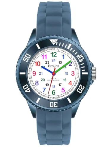 Brecjon Kinder Armbanduhr Jungen Mädchen Lernuhr Silikonuhr Kids 5ATM wasserdicht Silikonarmband Marine blau 2001