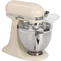 KitchenAid 5KSM185PSEAC Crème Küchenmaschine - Hochwertige Küchenmaschine mit 300 Watt Direktantrieb, drei langlebigen Edelstahlaufsätzen und Spritzschutz. Ideal für müheloses Kneten von Pizza- und Brotteig.