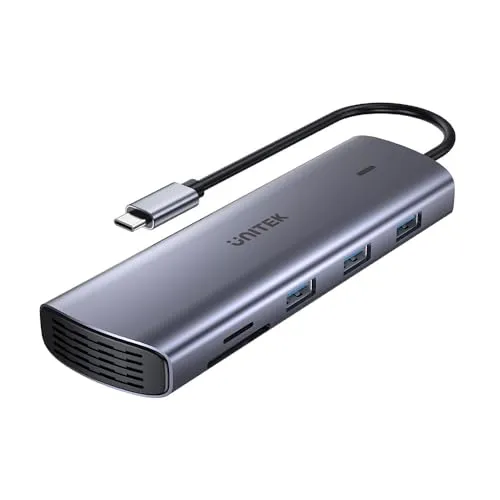 UNITEK D1113A 9-in-1 USB-C Hub (3*USB-A 5Gbps + SD/Micro SD + Gigabit Ethernet + VGA + HDMI 4K 30Hz + PD 100W), Space Grey