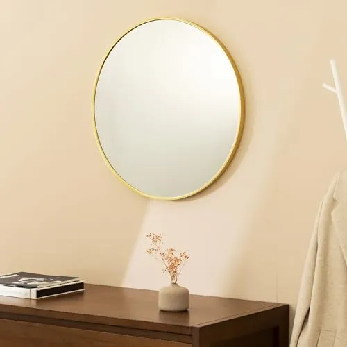 Navaris Rund Spiegel mit Goldrahmen - Deko Spiegel Ø 60cm - Dekorative Wandspiegel mit modernem Design, ideal für Flur, Bad oder Wohnzimmer - bringt Licht und Stil in jeden Raum.