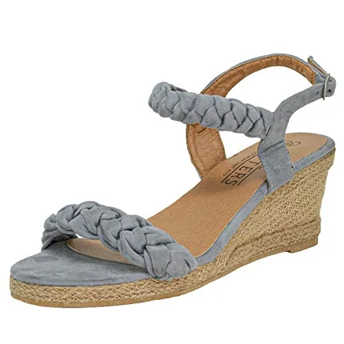 Fitters Footwear That Fits Damen Sandale Tess - Wanderschuhe mit komfortablem Bastkeil und geflochtenem Mikrofaserband, ideal für Übergrößen und perfekten Halt bei Outdoor-Aktivitäten.