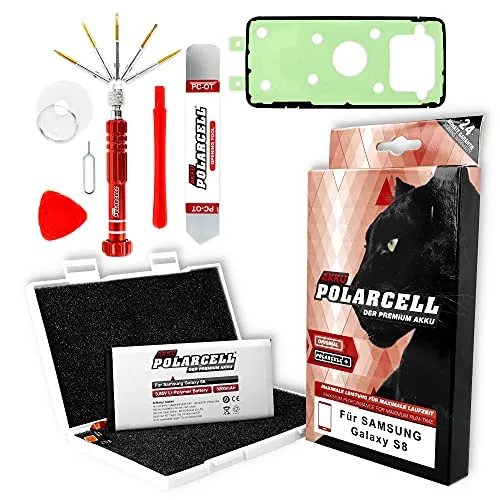 PolarCell Akku für Samsung Galaxy S8 SM-G950F | ersetzt Original-Akku EB-BG950ABE | mit Werkzeug & Rahmenkleber im Profi-Set | 3200mAh Starke Ersatz-Batterie | selektierte A+ Qualitätszellen