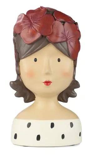 ETC Baden Import Ladykopf Dekokopf Dekobüste Dame mit gepunktetem Outfit und interessantem Blütenhut
