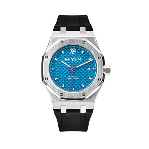 MIYEN MUNICH Monaco Herren Uhr – Karbonziffernblatt mit Miyota Quarz Präzisionslaufwerk Saphirglas & Datumsfunktion – Silber Uhr Herren