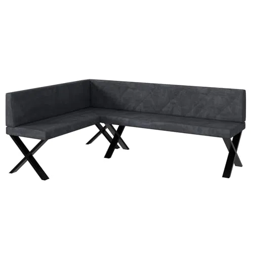MEBLINI Eckbank für Esszimmer - Küchenbank - Essecke - Sitzecke Küche - ERIC - X-Beine 142x196x87cm Links - Dunkelgrau Samt