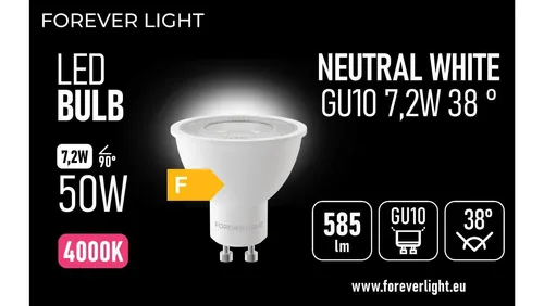Żarówka LED GU10 38 7.2W 585lm 4000K klasa F Forever Light TELFORC 5907504519357